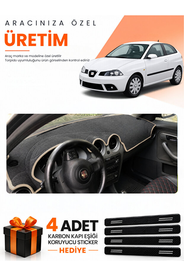Seat Ibiza (2001-2008) Compatible Dashboard Protection Cover Auto Cover - Black-Beige - Se003