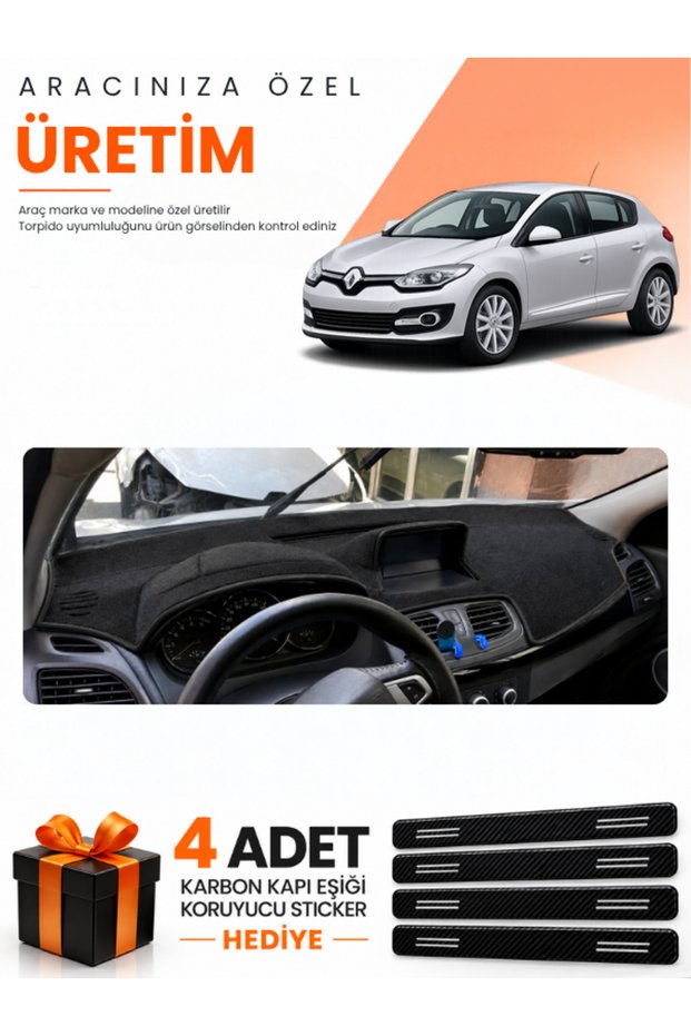 Renault Megane 3 Large Screen (2008-2015) Compatible Dashboard Protection Cover Auto Cover - Black - Re023