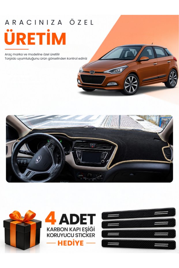 Hyundai̇ İ20 (2014-2020) Compatible Dashboard Protection Cover Auto Cover - Black-Beige - Hu002