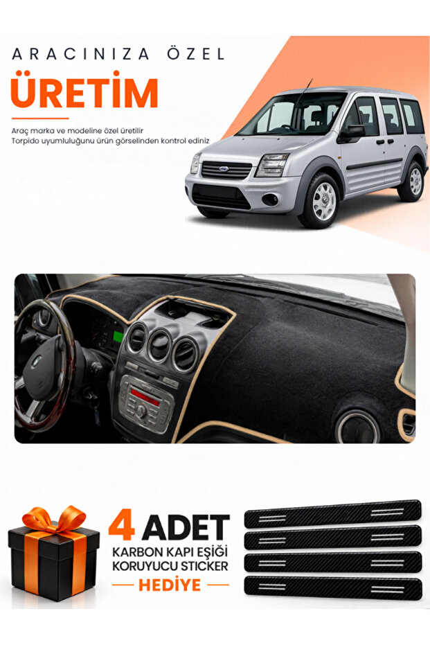 Ford Connect (2009-2012) Compatible Dashboard Protection Cover Auto Cover - Black-Beige - Fo017