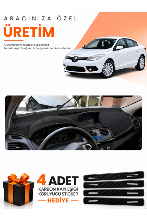 Renault Fluence Large Screen (2009-2016) Compatible Dashboard Protection Cover Auto Cover - Black - Re023