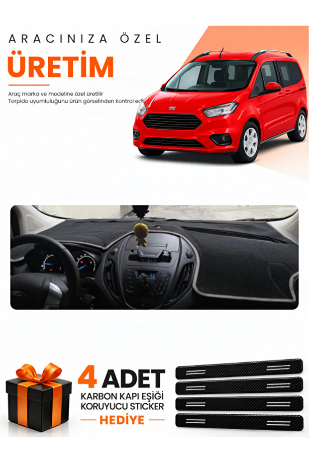 Ford Courier (2013-2020) Screenless Compatible Torpedo Protection Cover Auto Cover - Black-Grey - Fo004