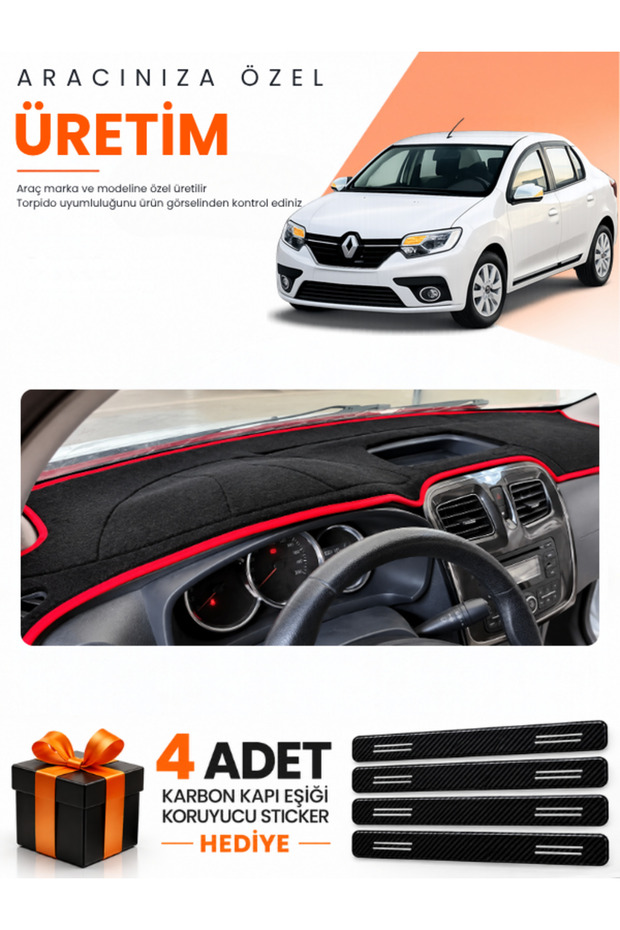Renault Symbol Short Type 1 (2013-2021) Compatible Torpedo Protection Cover Auto Cover - S.Red - Re016