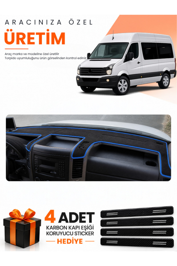Volkswagen Crafter (2012-2019) Compatible Dashboard Protection Cover Auto Cover - Black-Blue - Vw032
