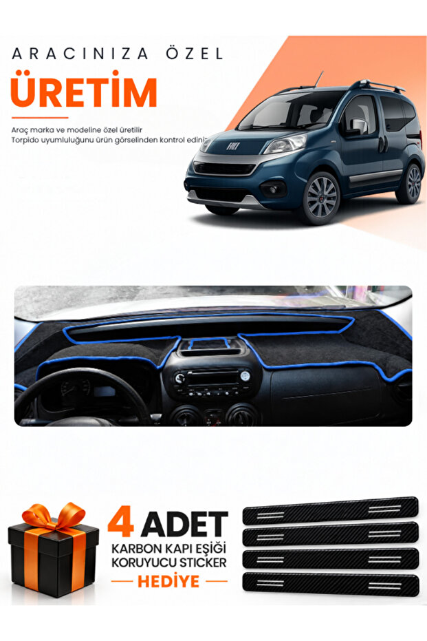 Fi̇at Fi̇ori̇no (2007-2026) Compatible Dashboard Protection Cover Auto Cover - Black-Blue - Fi013