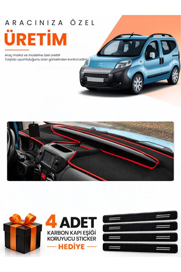 Citroen Nemo (2007-2020) Compatible Dashboard Protection Cover Auto Cover - Black-Red - Ci005