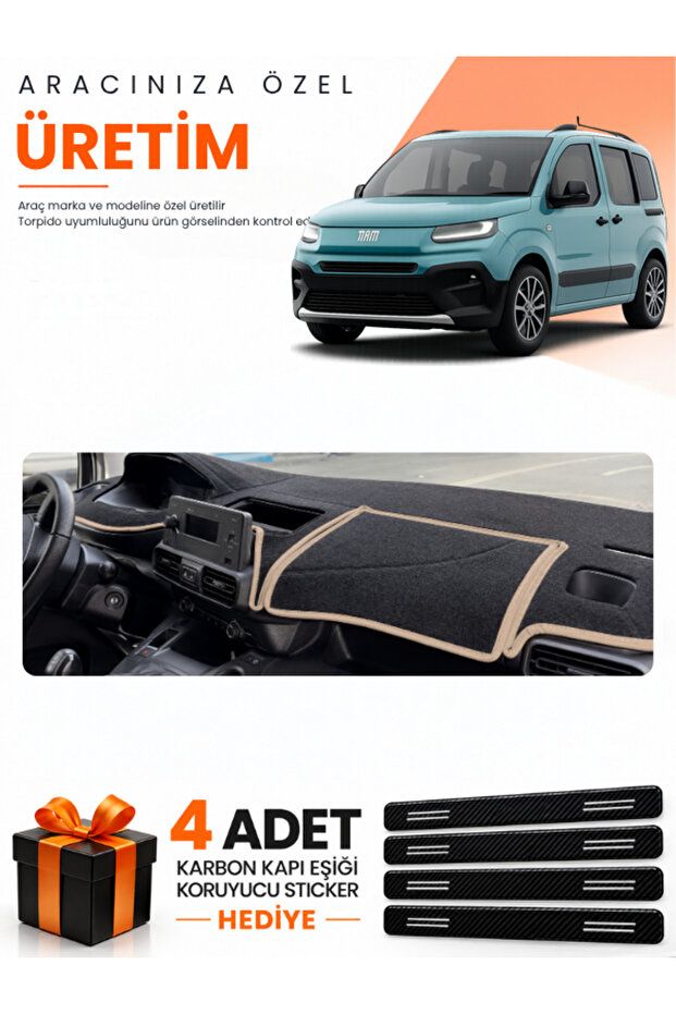 Fi̇at Doblo (2023-2026) Compatible Dashboard Protection Cover Auto Cover - Black-Beige - Ci015