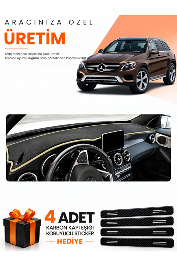 Mercedes Glc (2015-2020) Compatible Dashboard Protection Cover Auto Cover - Black-Beige - Mb015