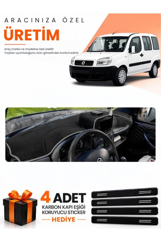 Fiat Doblo (2000-2008) Airbag-Free B.Ekran Compatible Torpedo Protection Cover Auto Cover - Black-Grey - Fi021