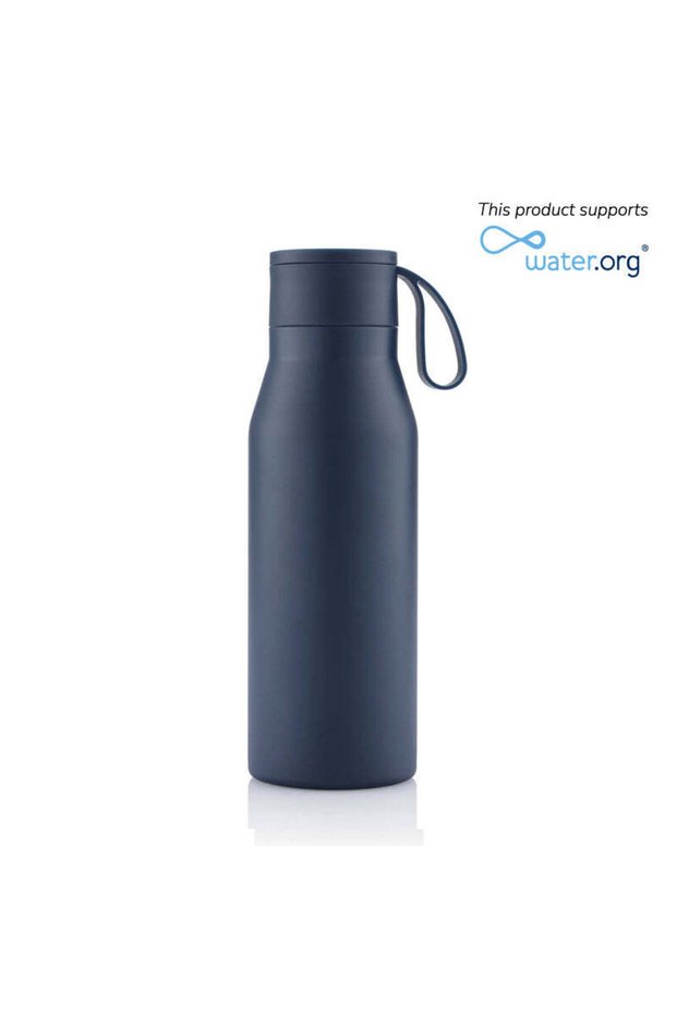 R-Nebra - Recycled Stainless Steel Vacuum Bottle with Loop - Navy Blue