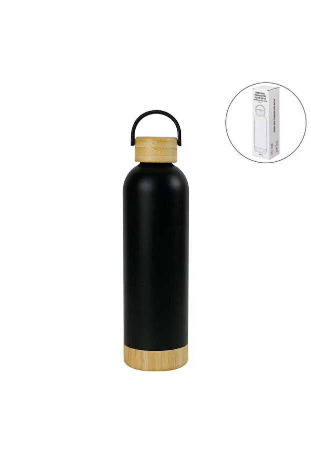 Double Wall SS Bottles with Bamboo Base & Lid 750 ml