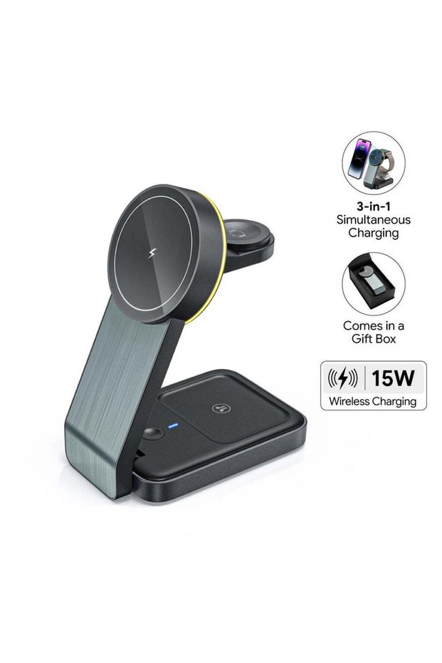 Powerbase 3 in 1 Wireless Fast Charging Station with Ambient Light, Black