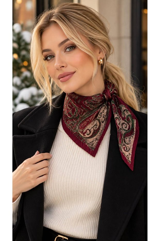 Flr27-17 Purple Pleated Women's Scarf 50X50 cm