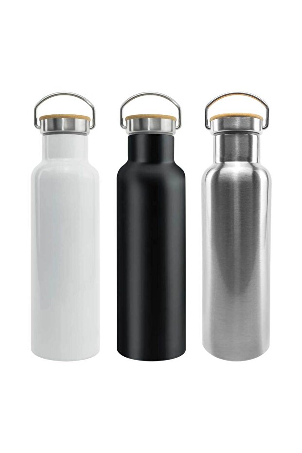 Stainless Steel Bamboo Flask - Model TM-013-SL, Silver