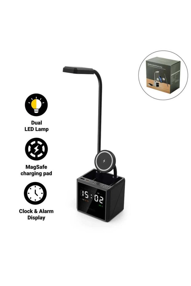 Multi-functional Desk Lamp with Wireless Charger and Clock