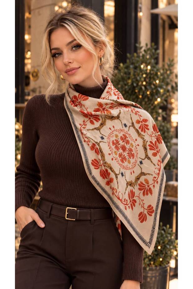 Flr27-31 Ecru Cotton Women's Scarf 63X63 cm