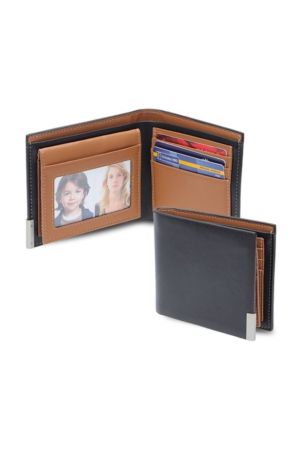 Niort - Men's Billfold PU wallet with flip pocket - Black / Tan