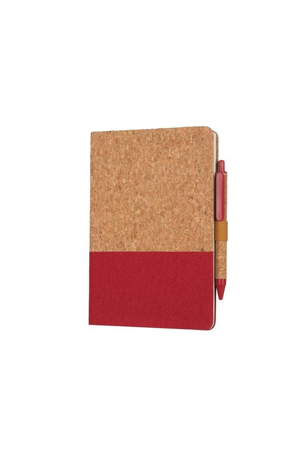 Borsa - A5 Cork Fabric Hard Cover Notebook and Pen Set - Red