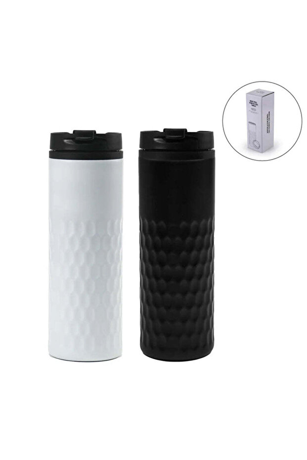 Honeycomb Design SS Bottles, Double Wall with PP Interior 420ml, Black