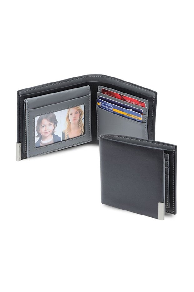 Niort - Men's Billfold PU wallet with flip pocket - Black / Grey