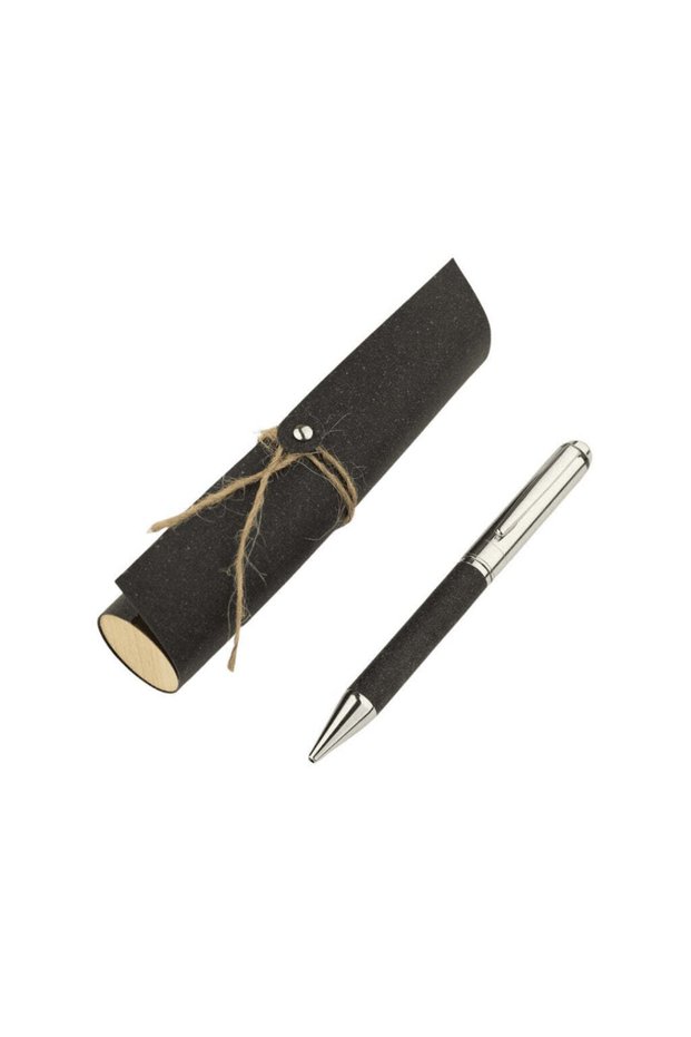 Koru - Metal Pen with Recycled Leather Barrel - Black