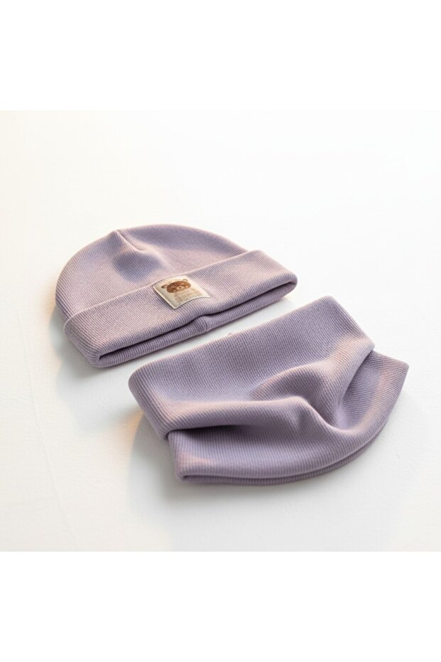 100% Cotton Ribbed Children's Beanie Neck Collar Set Flexible Winter Beanie Set