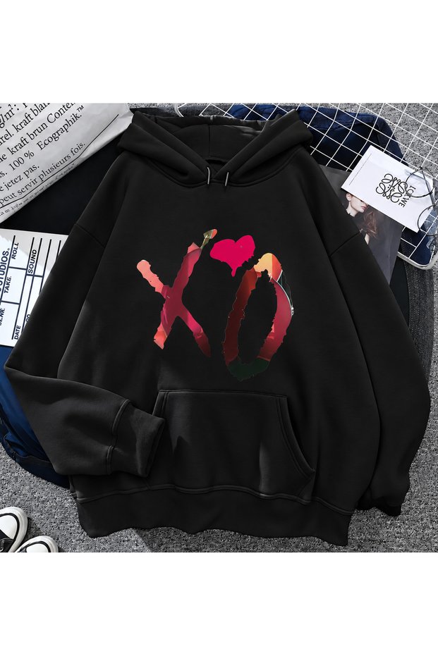 Saraa Unisex Hoody Black Oversize Hooded Sweatshirt with Kangaroo Pocket 3 Thread Raster Hoodie