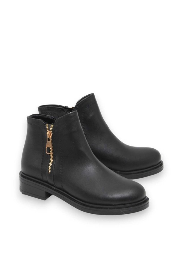 Black Flexible Sole Low Heel Comfortable Form Double Zipper Detailed Daily Boots