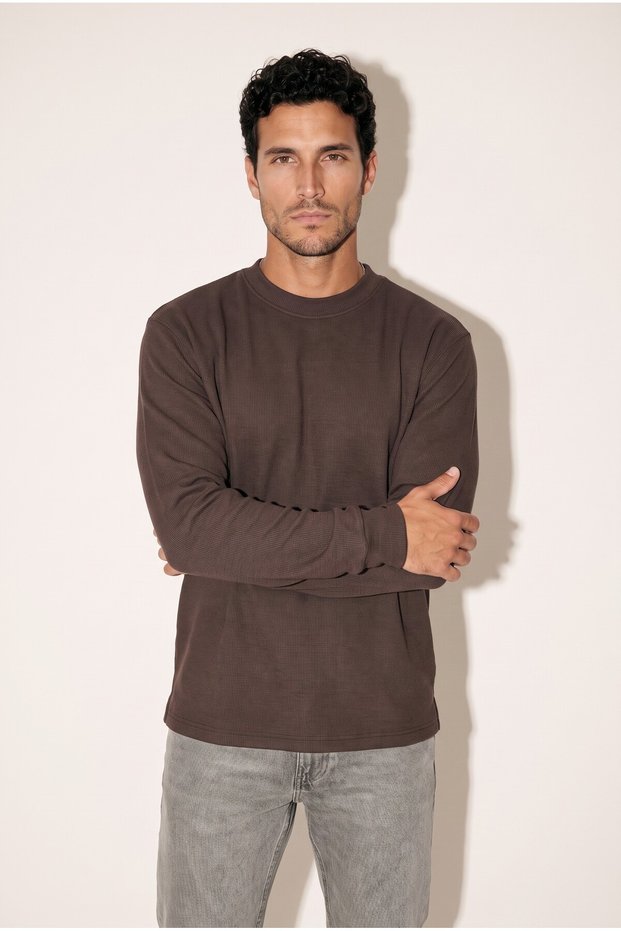 Men's Brown 6220 0 Collar İb Jacquard Sweatshirt