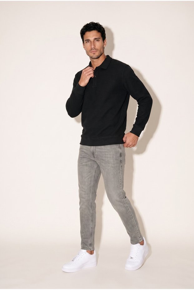Men's Black 6218 Polo Collar Thessaloniki Sweatshirt