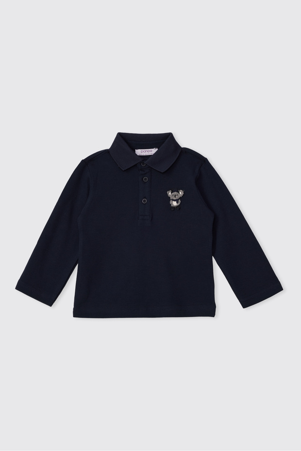 Baby Boy Collared Long Sleeve Navy Blue T-Shirt