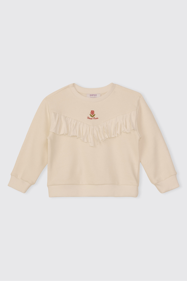 Baby Girl Tasseled Ecru Sweatshirt