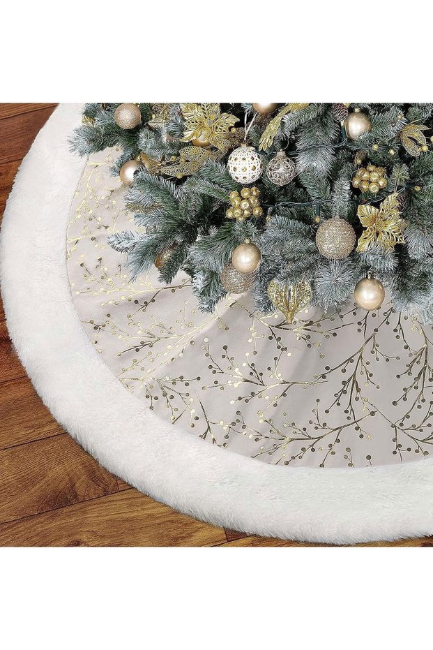 48 inch Christmas Tree Skirt Faux Fur Xmas Tree Skirt Christmas Decorations Holiday Tree Ornaments Tree Decoration for Christmas Home Decorations Xmas Party Holiday Decorations
