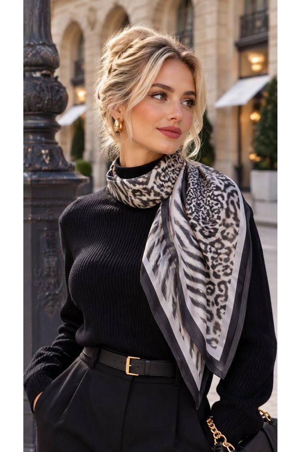 Flr27-37 Brown Patterned Women's Scarf 65X65 cm