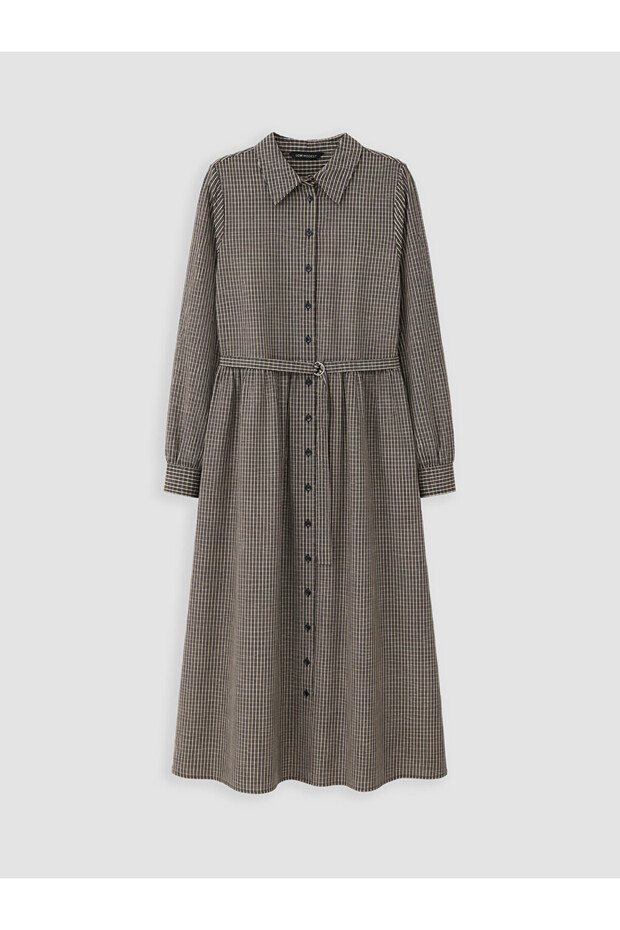Black Plaid Belted Shirt Dress