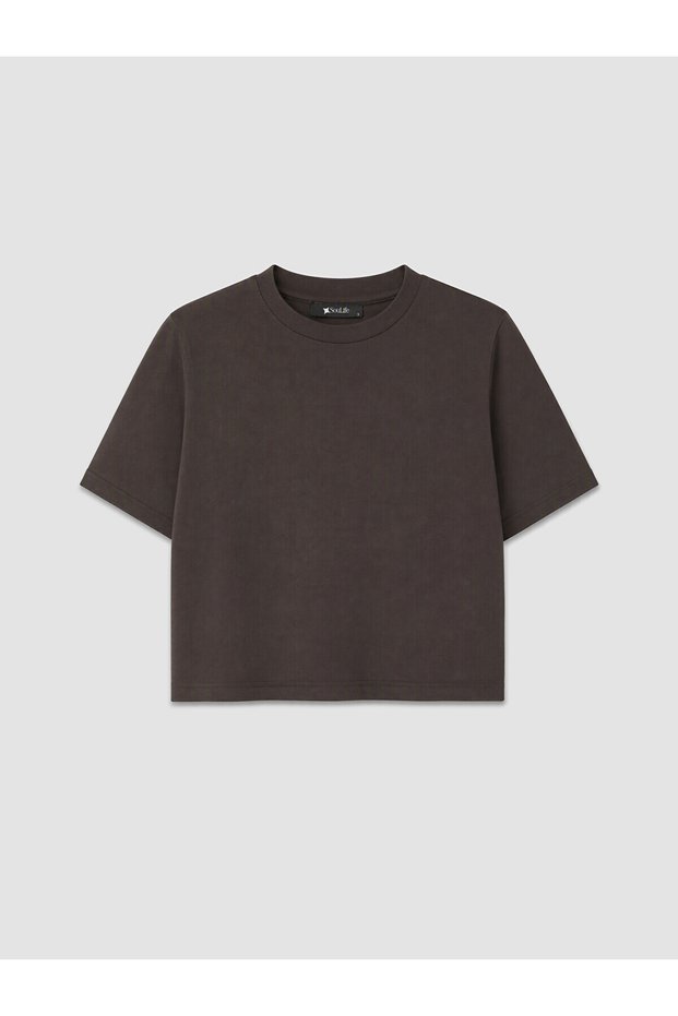 Two Mt Shop Quality Soulife Brown Plain Loose & Baggy Short Sleeve Women's T-Shirt
