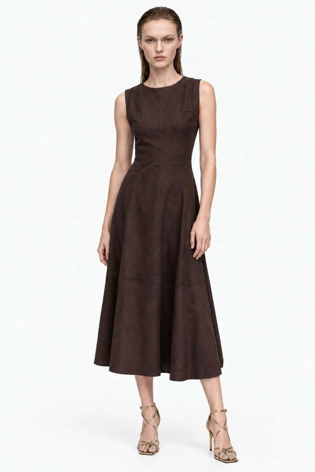 Women's Sleeveless Flared Denim Maxi Dress