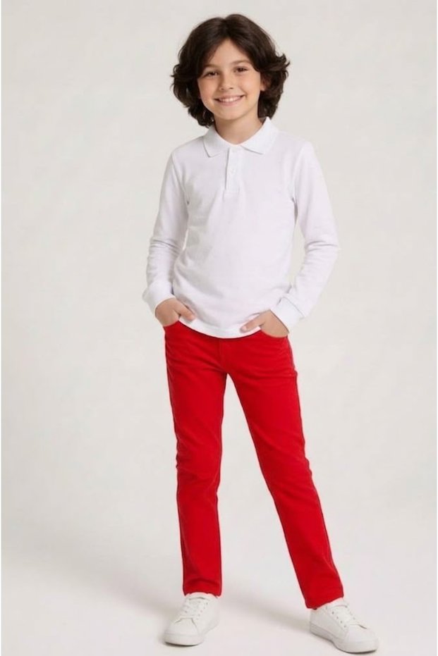 Boys' April 23 October 29 Show Outfit Long Sleeve Collared T-Shirt and Pants Set