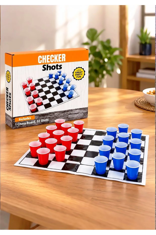 32 Shot Glass Checkers Game Set – Fun Tabletop Strategy Game, Shot Glass Checkers Set, Friend Groups, Party Social Event Gift Accessory