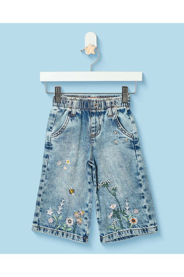 Infant Girls Blue Floral Embroidered Jeans