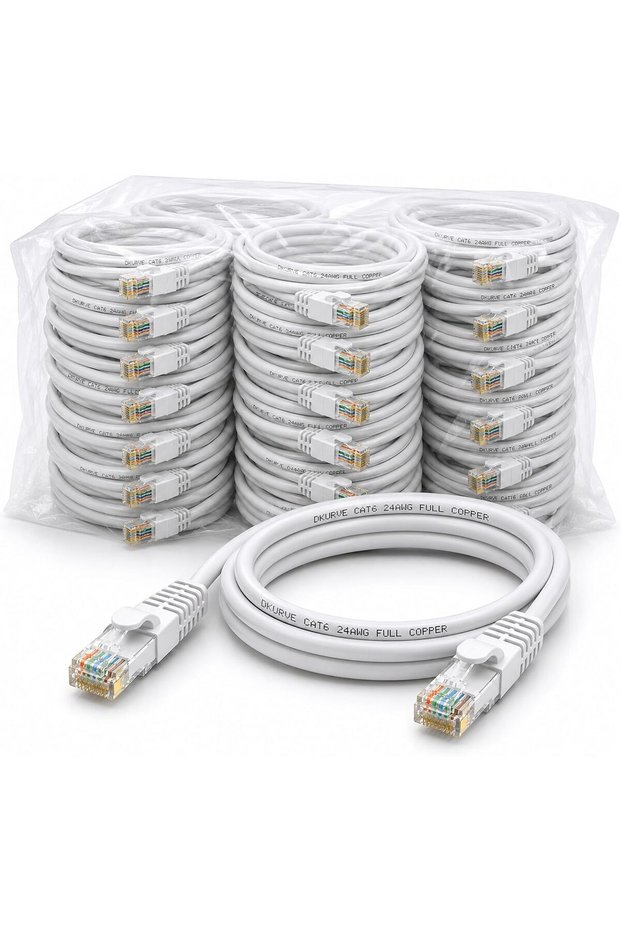 Cat6 Ethernet Patch Cable 1M White, 24AWG Full Copper, Fluke Tested RJ45 LAN Cable, Bulk Pack of 30 PCS