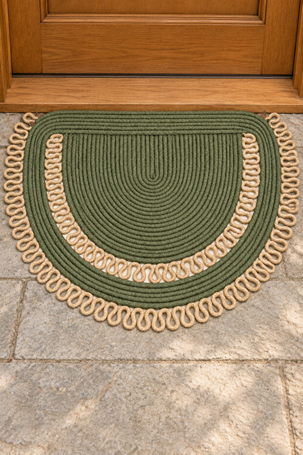 Handmade Natural Textured Half Moon Braided Door Mat Bohemian Decorative Design
