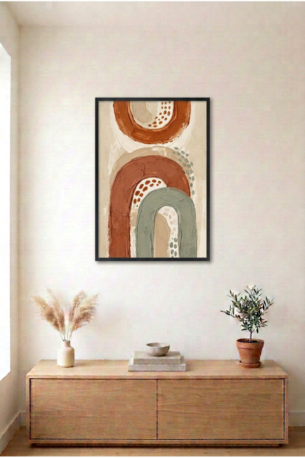 Belts and Textures Black Wood Framed Mdf Painting - Abstract Earth Tones Living Room Decor Huhu3287 - Single Painting Black Frame