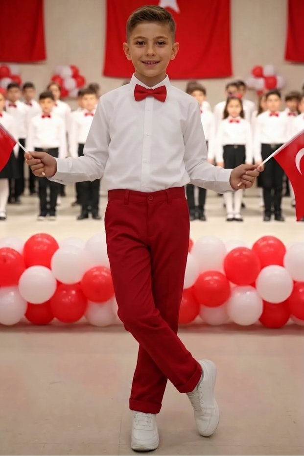 Boy's 23 April 29 October Performance Outfit Long-Sleeved Shirt-Pants-Bow Tie