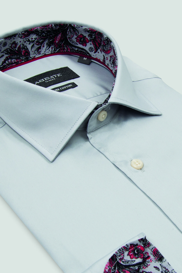 Martino Satin 100% Cotton Slim Fit Light Gray Classic Collar Men's Plain Shirt