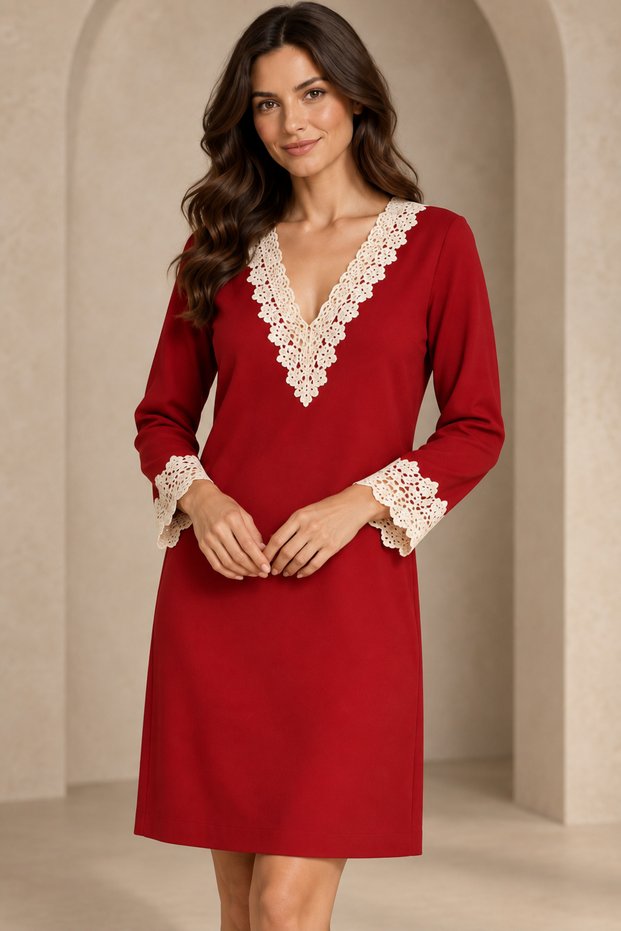 City Chic | New Season Women's Long Sleeve Lace V-Neck Viscose Two Thread Short Dress