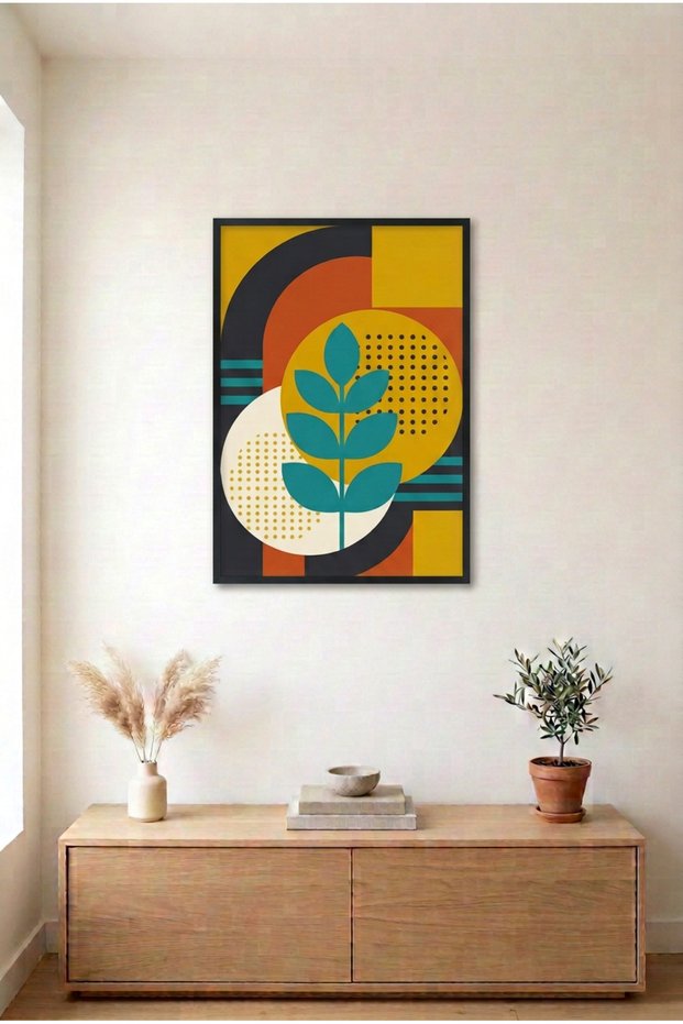 Leaf and Circular Shapes Black Wooden Framed Mdf Living Room Table Huhu3296 - Single Table Black Frame