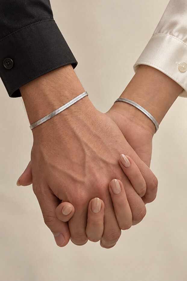 2-Piece Unisex Stainless Steel Silver Crushed Chain Bracelet – Lover's Bracelet