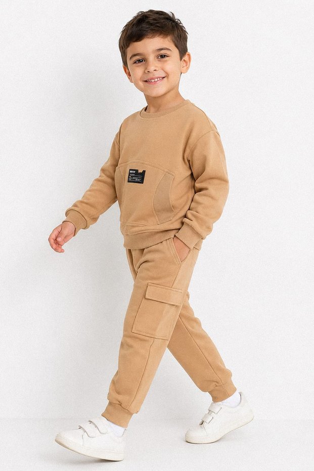 Cargo Pocket and Sweatshirt Boys' Tracksuit Set - 26K 6493