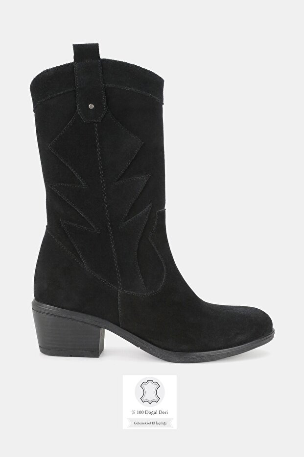 Women's Black Suede Genuine Leather Western Boots